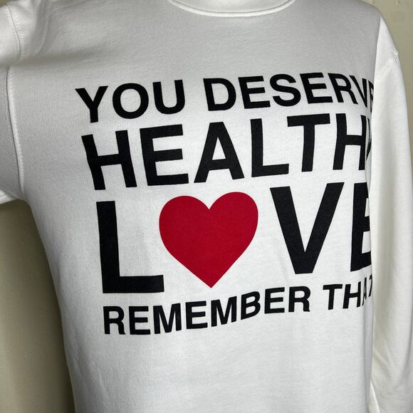 We're Not Really Strangers Sweatshirt SMALL Healthy Love Graphic Crewneck Unisex - Picture 6 of 8